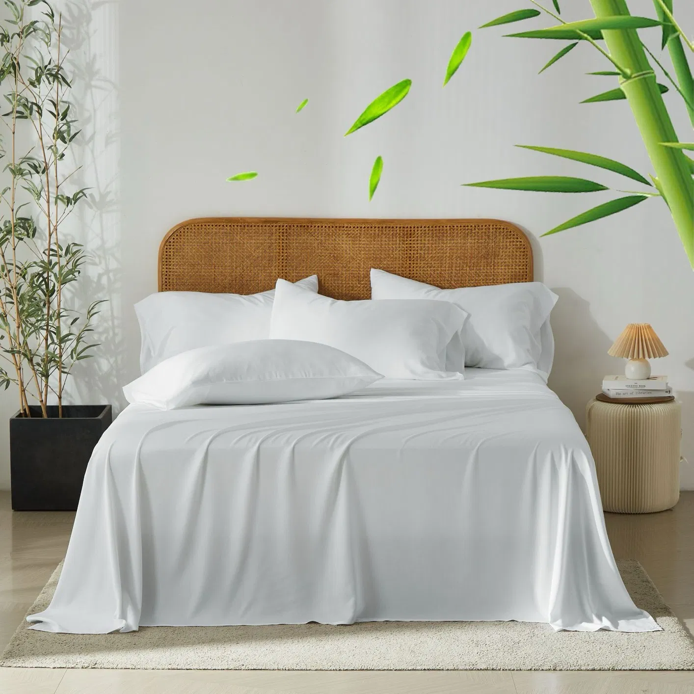 Organic Bamboo Breathable Cooling 4PCS Bed Linen Bedroom Bedding Set Including Fitted Sheet Flat Sheet and Pillowcases ODM/OEM Oeko Bed Sheets Wholesale