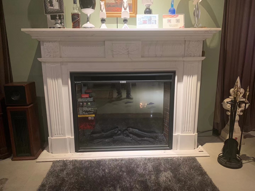 Simple and Classed White Onxy Marble Fireplace