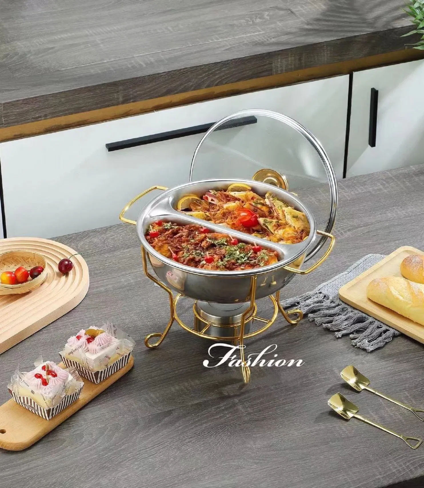 Cookware Hot Pot Buffet Stove 3.5L Jazz Cover Golden Chafing Dish Thickened
