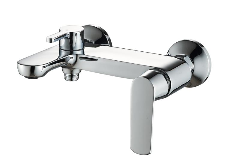Wall Mounted Bathtub Faucet with Push Button Divertor and Long Spout Suitable for Russian and MID-Asian Markets