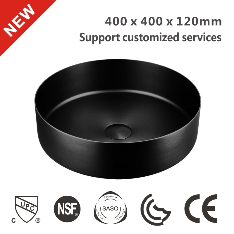 Round Shaped Black Color Bathroom Concrete Vessel Sink Counter Top Wash Basin