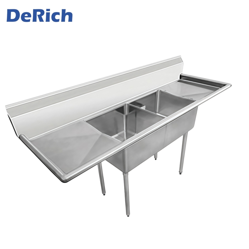 Derich Canadian Style Industrial Stainless Steel Sink Three Compartments Table Sink Bench Sink with Draining Board Left