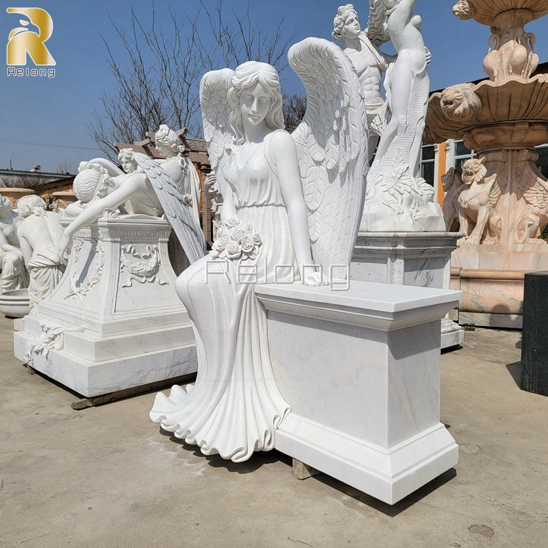 Custom White Marble Stone Angel Tombstone