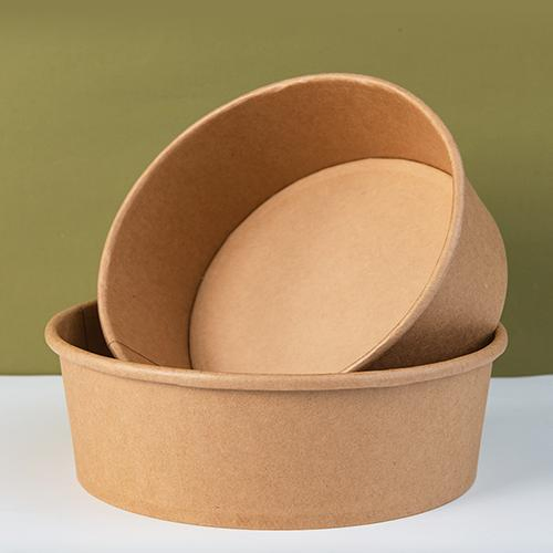 Kraft Paper Lunch Box Disposable Bento Box Takeaway Box Fruit Salad Bowl Thickened Commercial Round