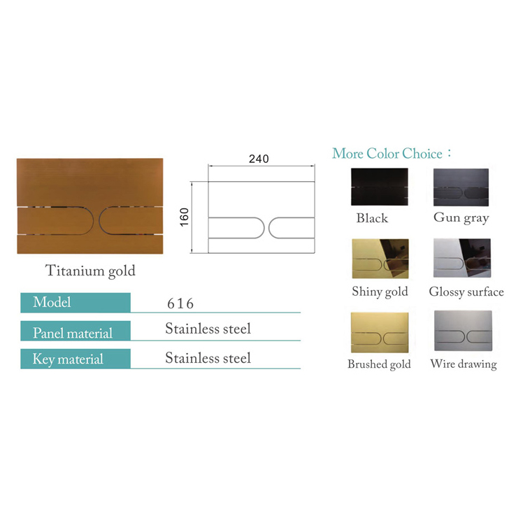 Stainless Steel Material Toilet Concealed Cistern Matte Gold Flush Button Panel