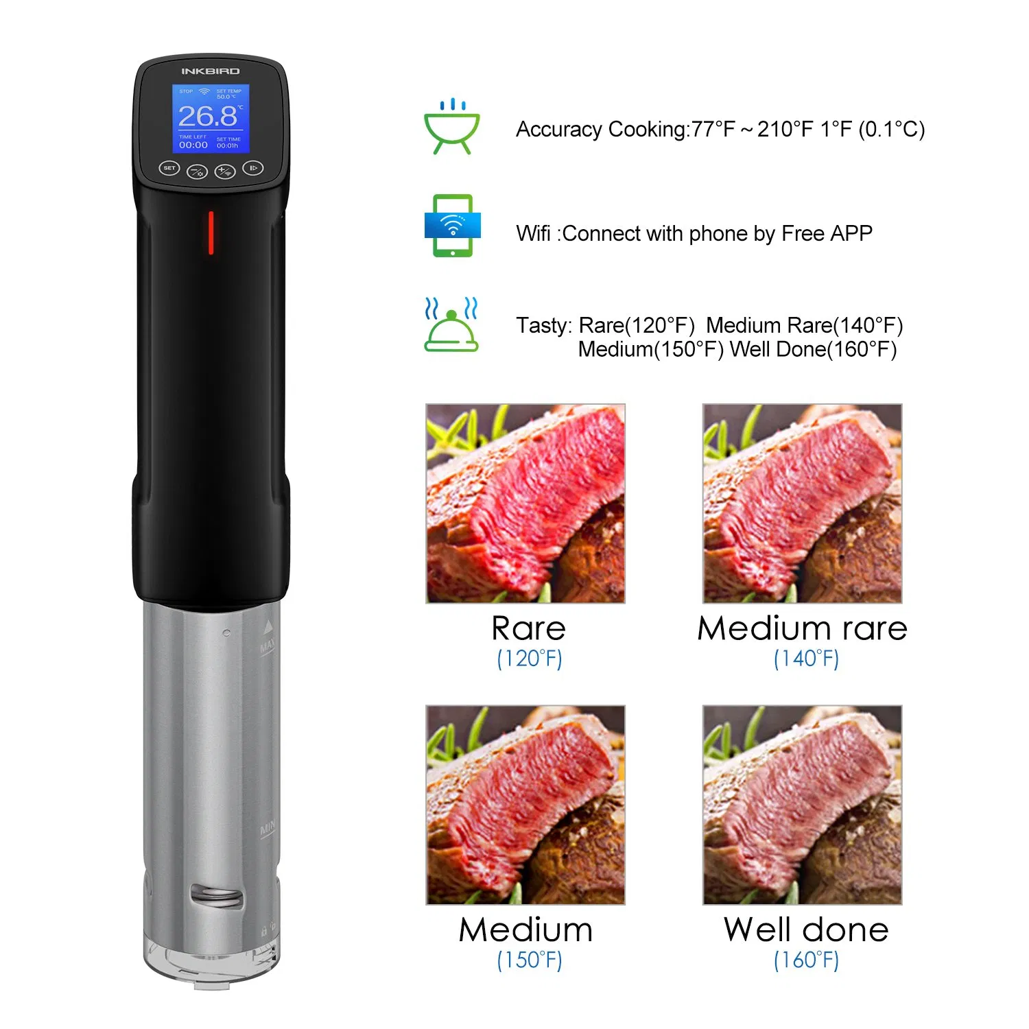 Inkbird Isv-100W Wireless Control Fast Heating WiFi Sous Vide Cooker