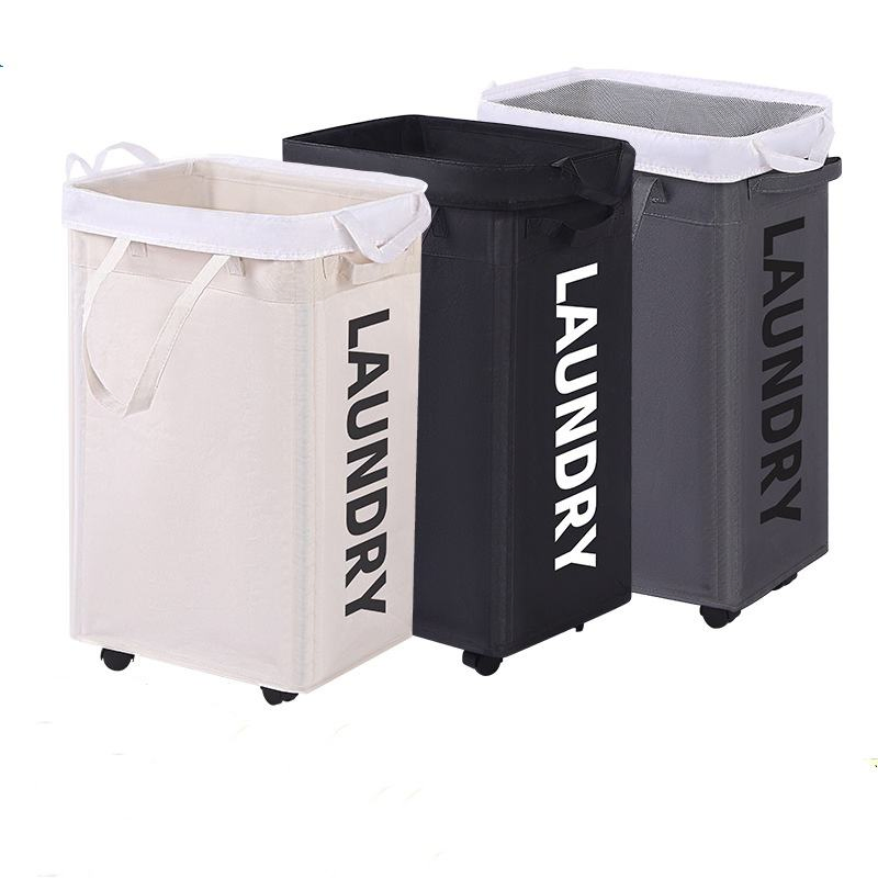 Grey Laundry Hamper Collapsible Rolling Basket with Removable Wash Bag and Wheels