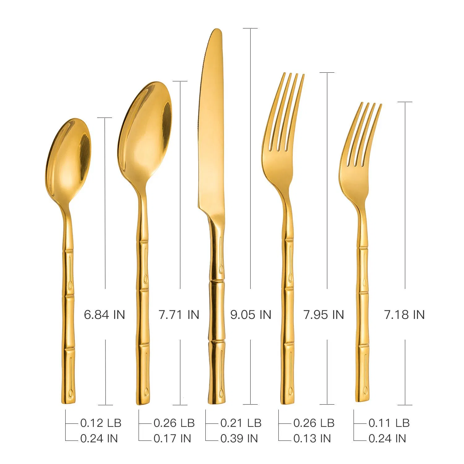 Wholesale Stainless Steel Forged Bamboo Gold Cutlery Set for Wedding