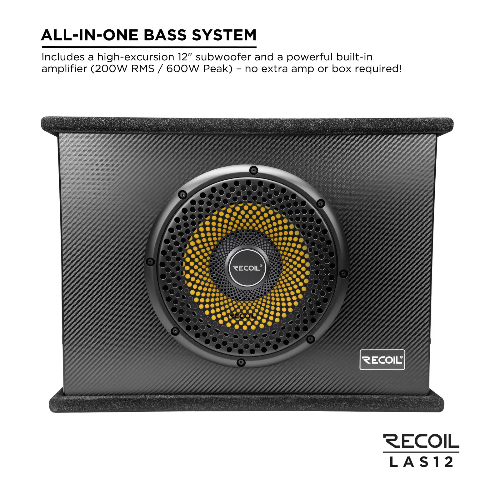 Las12 12-Inch 600W Powered Slim Subwoofer with Remote Control for Car Audio