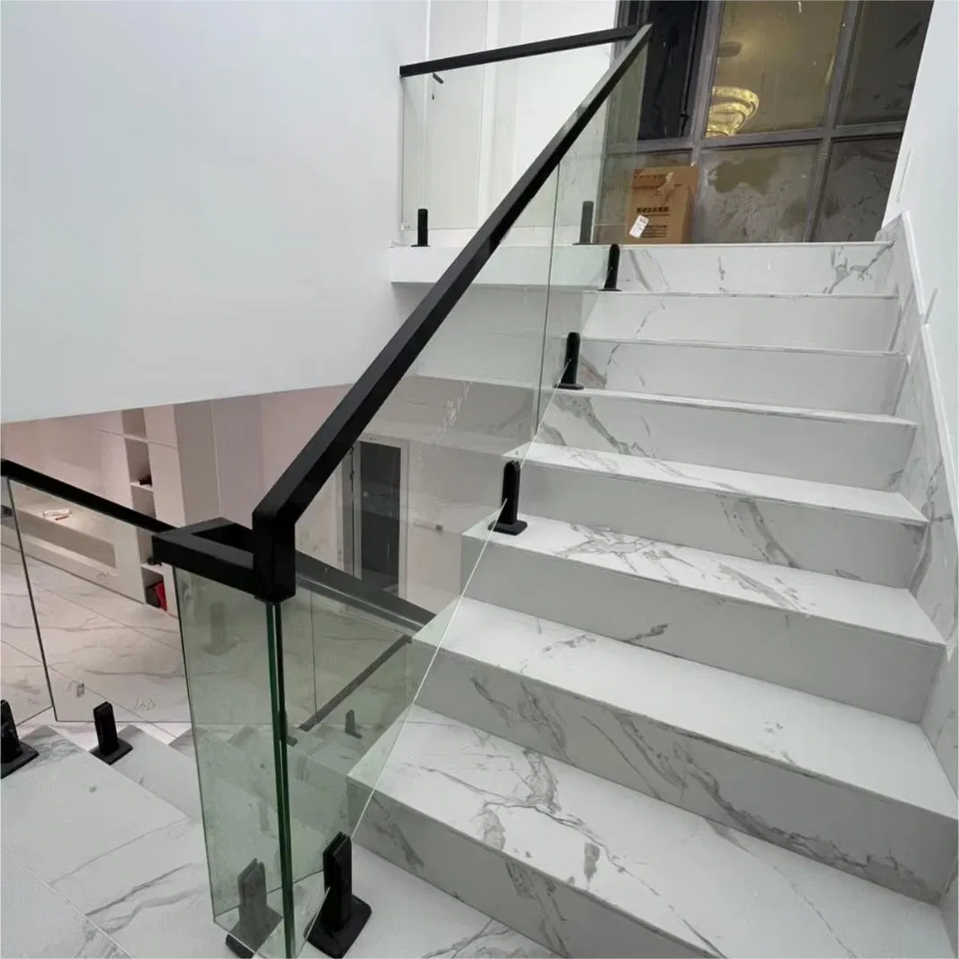 Aluminum Frame Staircase Balustrades Handrails Tempered Glass Railing