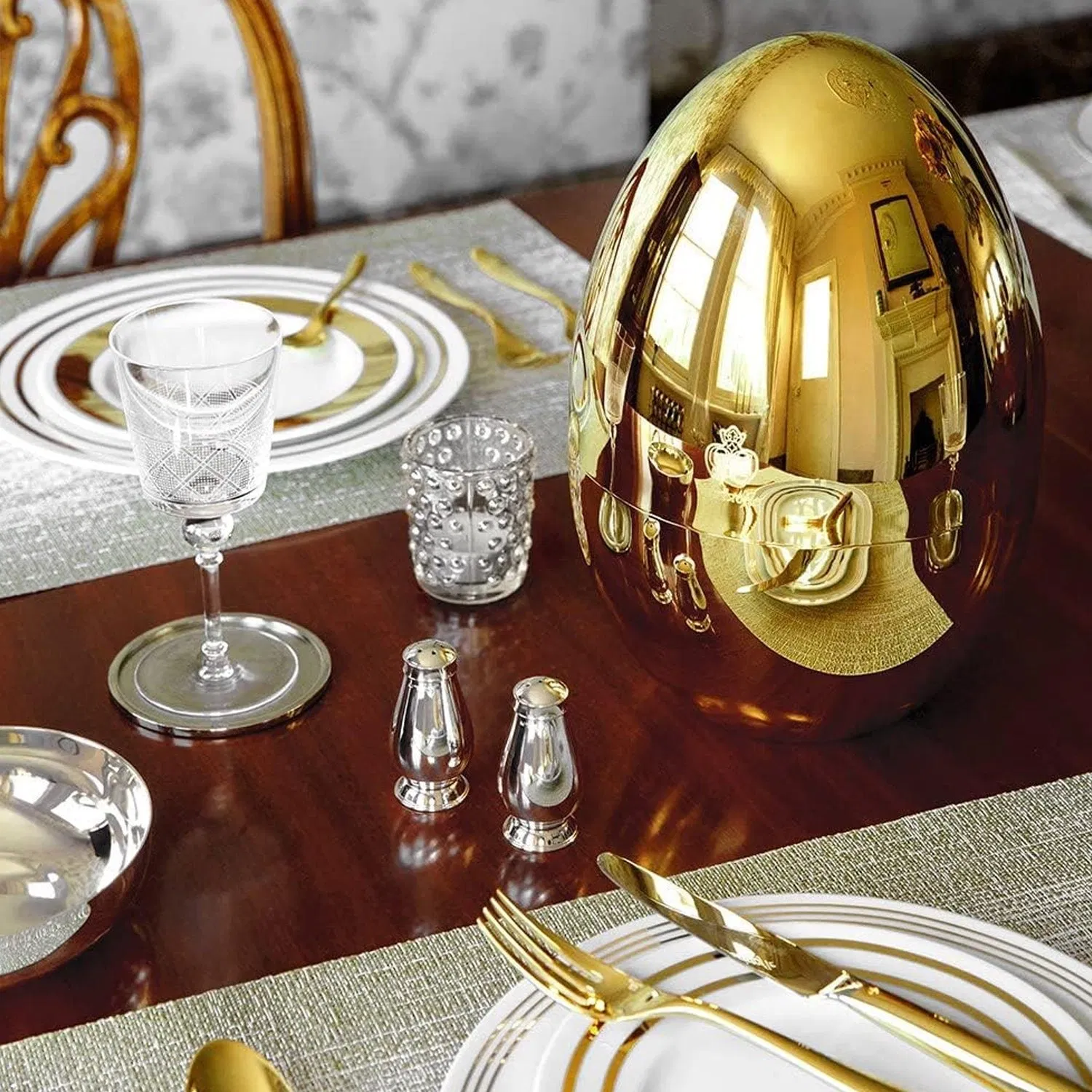 24-Piece Gold Silver Egg-Shaped Stainless Steel Flatware Set Premium Cutlery Set