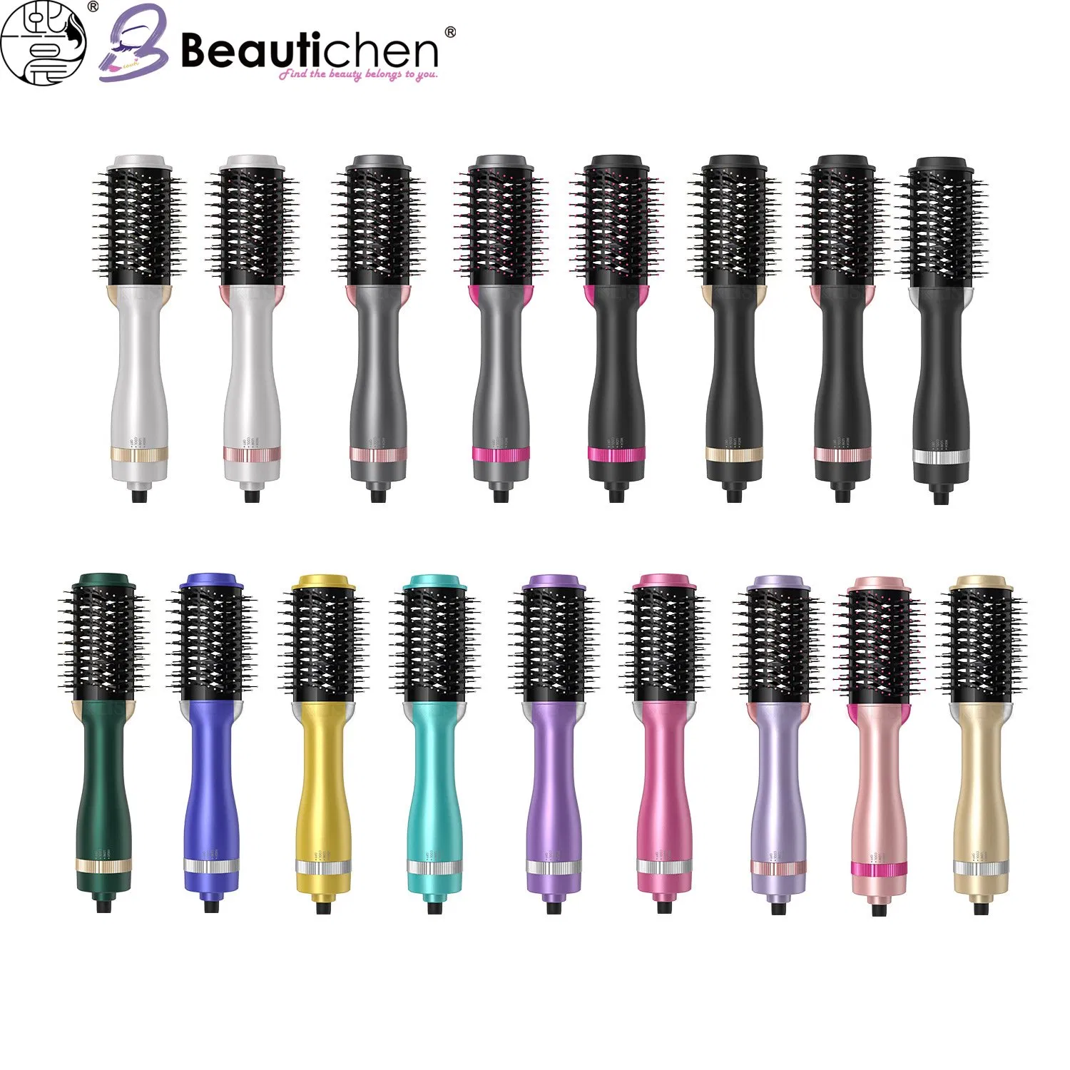 Beautichen Silver Hot Air Brush with Pink Accent – Multi-Speed Hair Dryer & Styling Comb for Fast Drying and Voluminous Hair