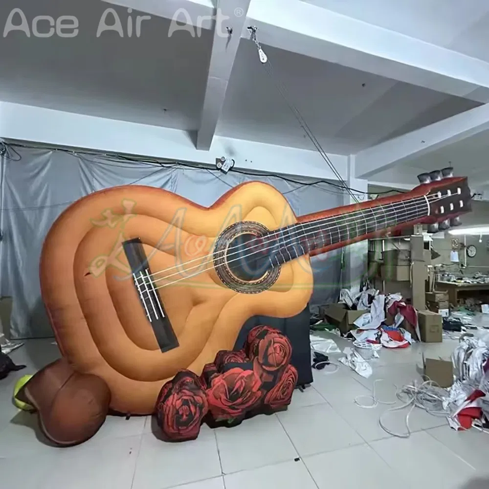 Giant Inflatable Guitar Air Blow Music Instrument with White LED Light Opera/Play/Performance Stage Decor Event Advertise
