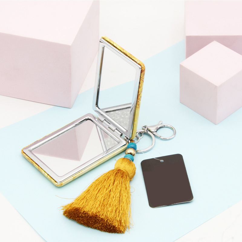 PU Tassel Handbag Charm – Square Double-Sided Compact Mirror