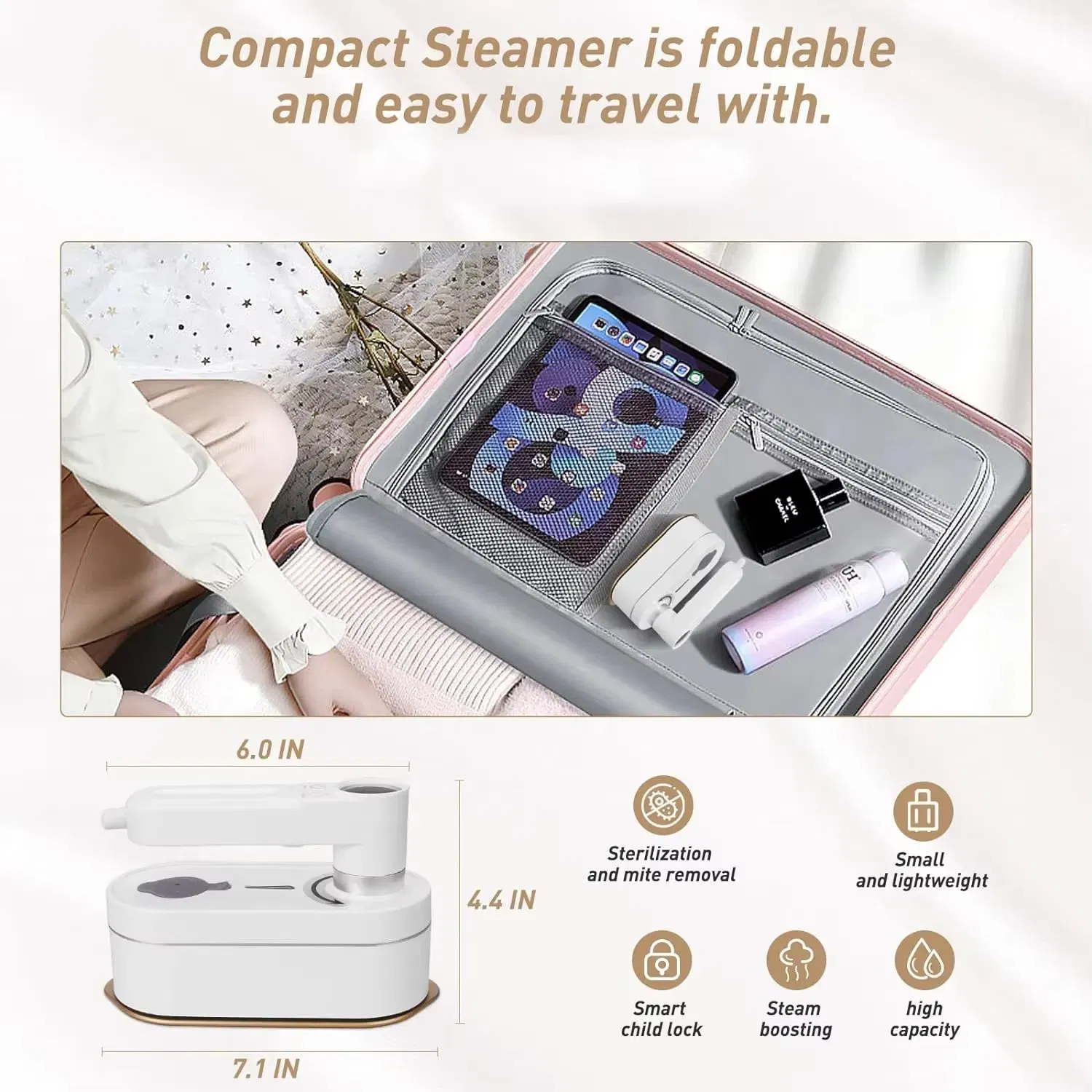 Compact Handheld Travel Fabric Steamer for Effortless Home and Travel Use