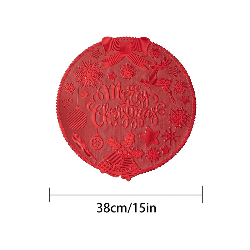Home Christmas PVC Round Placemats Bow-Accented Waterproof Heat-Resistant Sublimation Table Mats