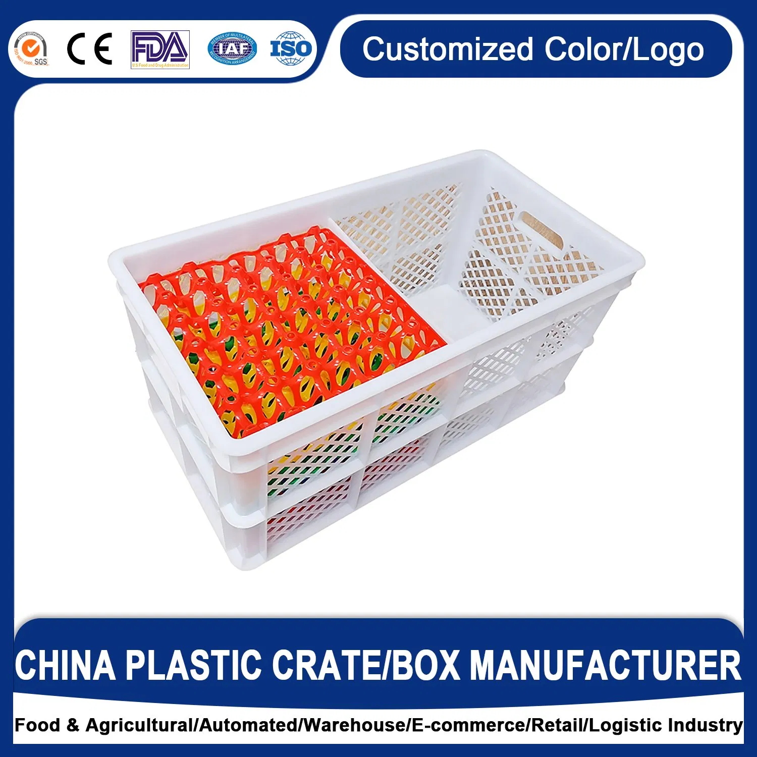 680*370*360mm 30 Dozen Plastic Foldable Crates Easily Cleaned Plastic Egg Boxes for Supermarket