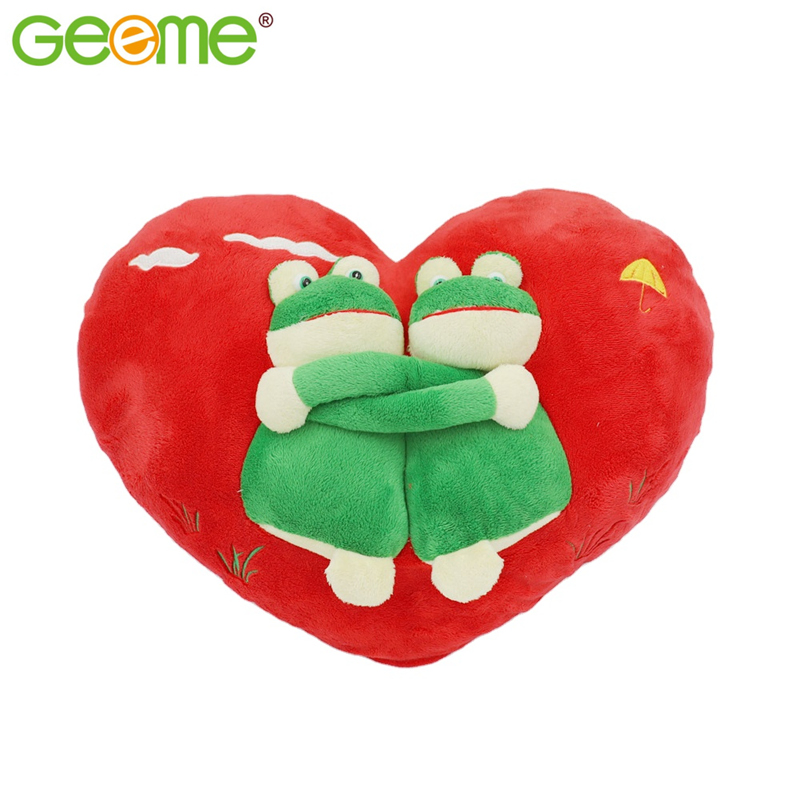 Soft Stuffed Plush Heart Backrest Pillow with Hugging Double Bear