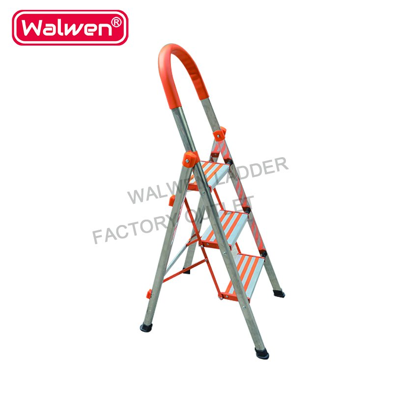 Easylife Steel Safety 4 Step Adjustable a Frame Stainless Steel Folding Step Ladder with Handrail