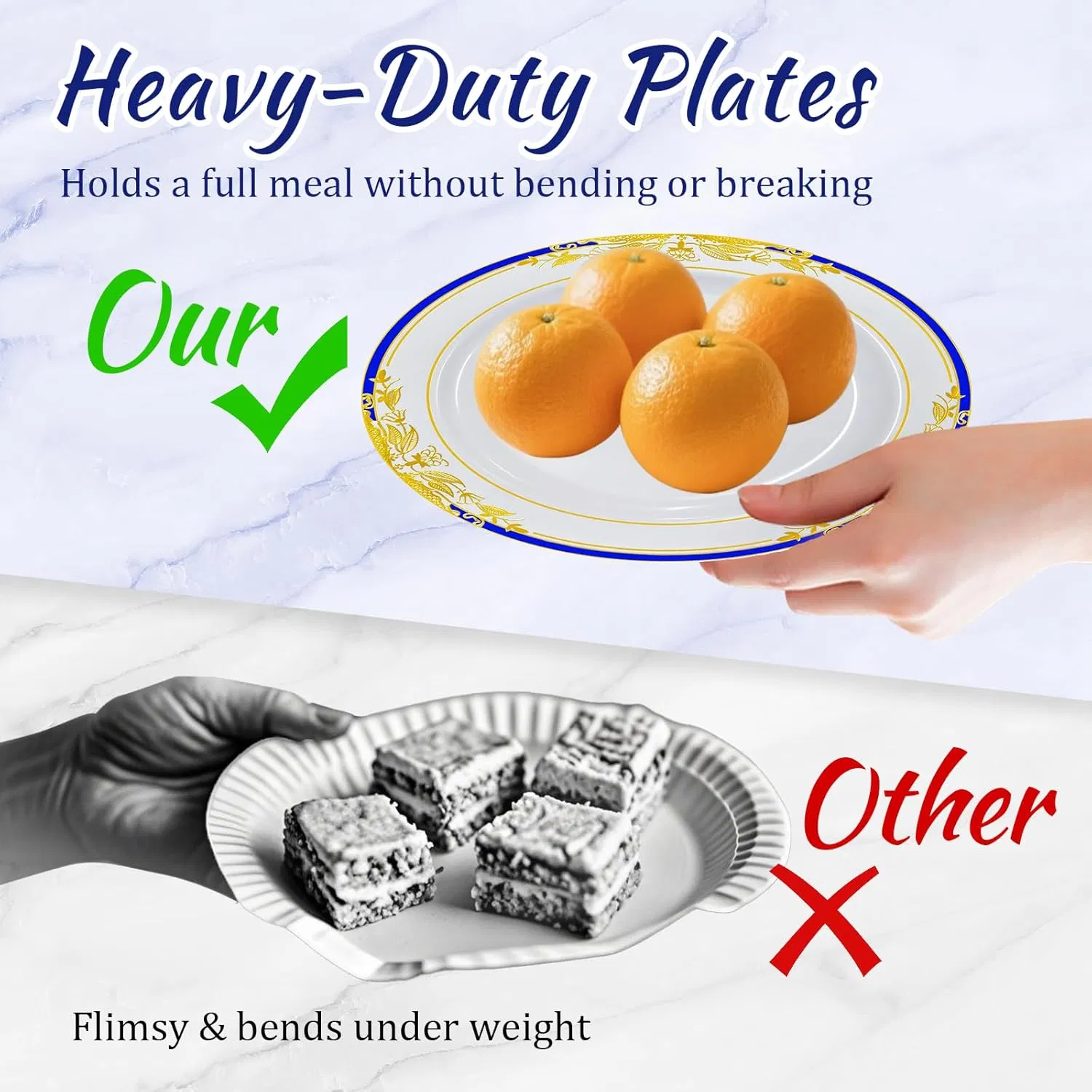 Elegant 7-Inch Disposable Plastic Plates with Floral Trim