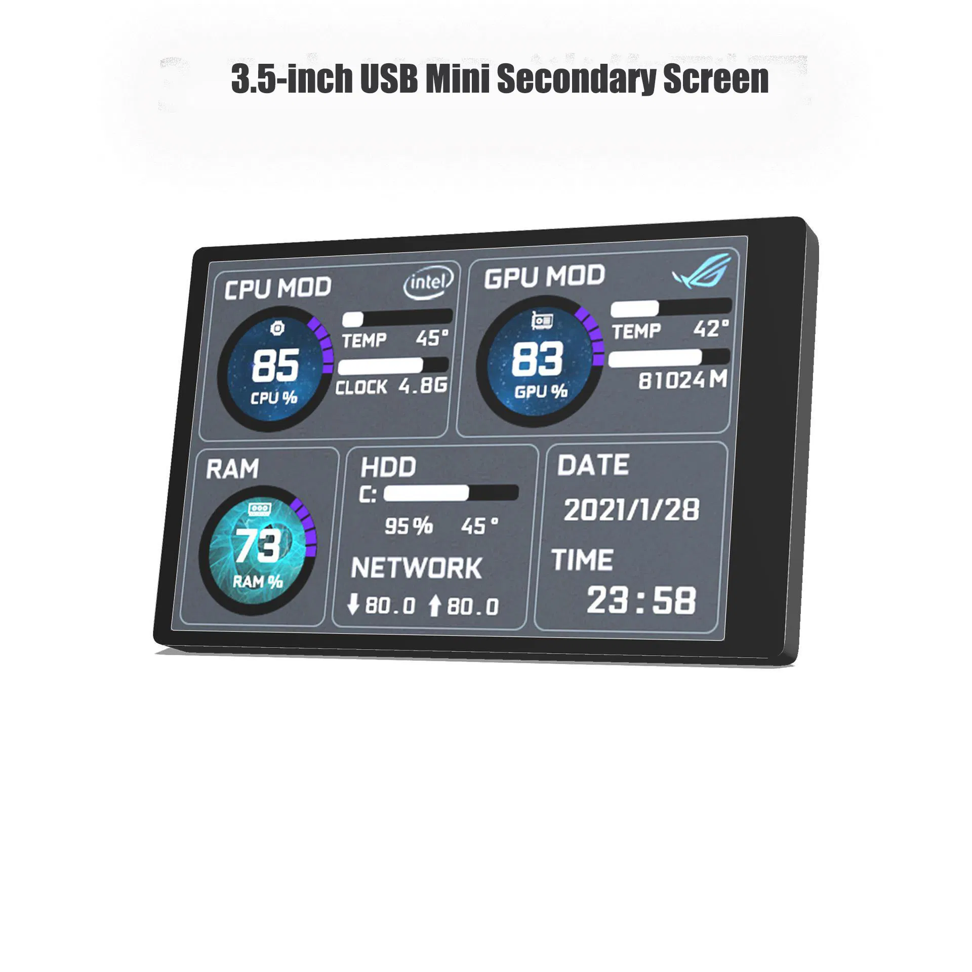 China Factory Gaming LCD Machine Monitor Secondary Screen Accessoir Machine Monitor CPU Temperature Status Machine Monitor 3.5 Inch TFT LCD Display Together