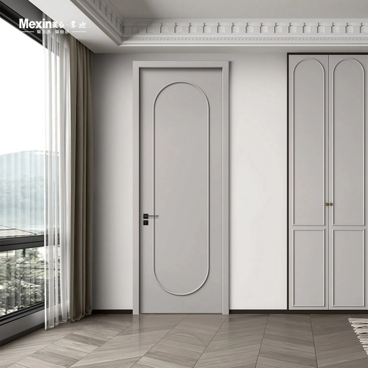 Mexin Customizable Black Entrance Teak Wood Wooden Door Solid Interior White PVC Security WPC Price Elegant Classic Modern Red Teak Wood Door Exterior Entrance