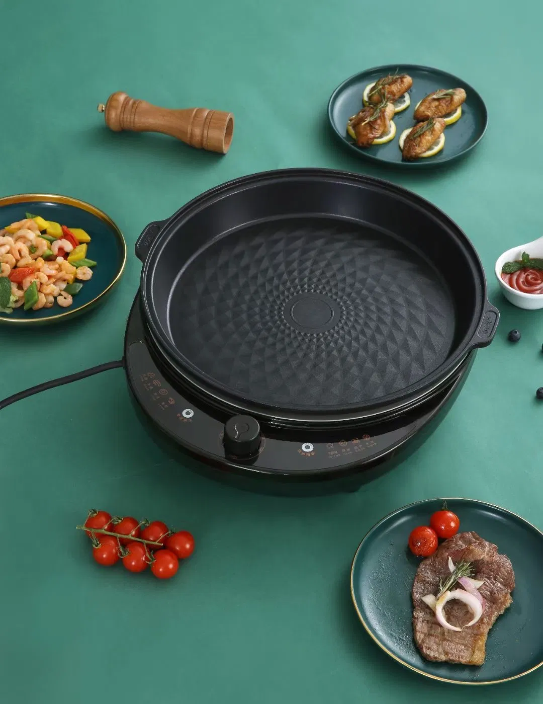 Aluminium Cookware Electric Pizza Pan Round with Glass Lid 35cm