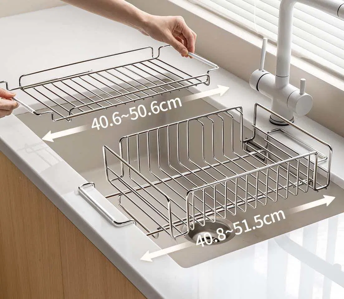 Expandable Stainless Steel Dish Drainers for Kitchen Counter, Dish Dryer Rack for Inside Sink, Over The Sink Dish Racks 1PCS, Silver (Large)