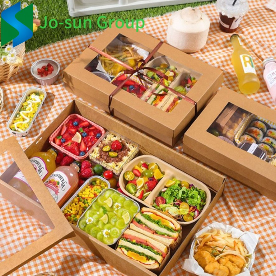 Desserts Cookies Boxes Large Picnic Takeout Sandwich Food Packing Sushi Kraft Paper Box with Clear Window