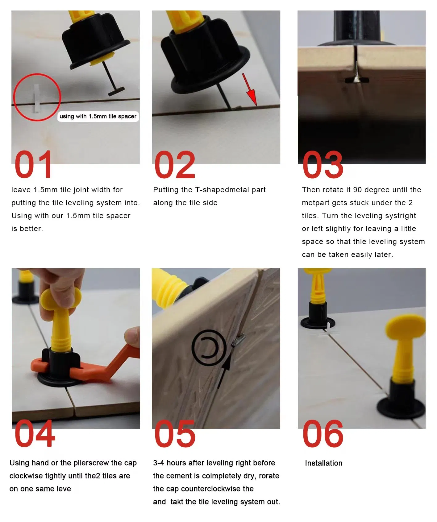 Removable T Shape Leveling System for 3-12mm Tile Thickness, 100PCS