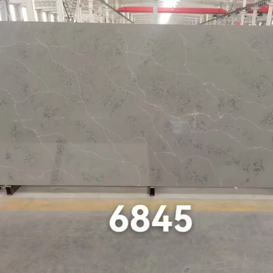 Artificial Calacatta Grey Monnet Quartz Customized Size Black White for Countertop and Big Slabs