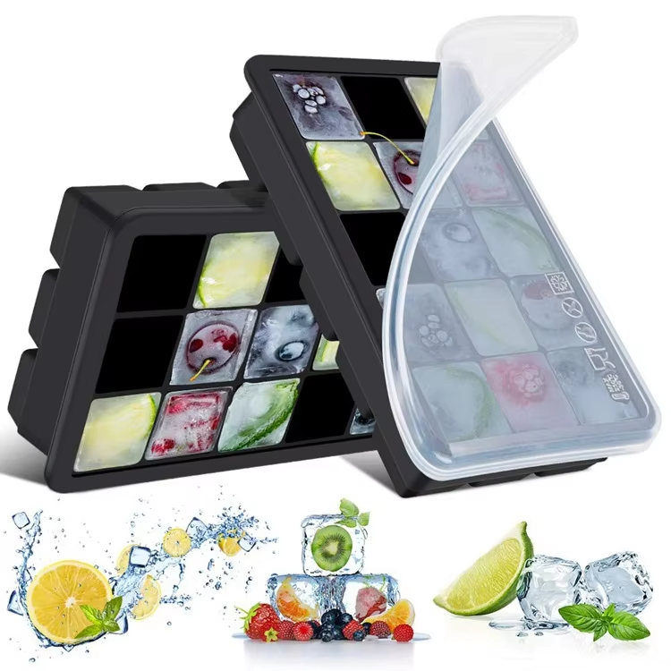 Versatile Ice Cube Molds with Durable Spill-Resistant Removable Lid Silicone Ice Molds