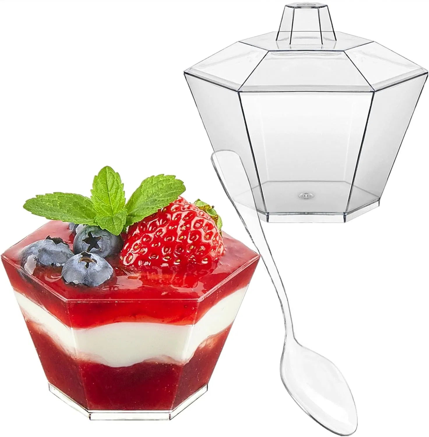 Stylish Hexagonal Mini Dessert Cups with Secure Lids for Parties