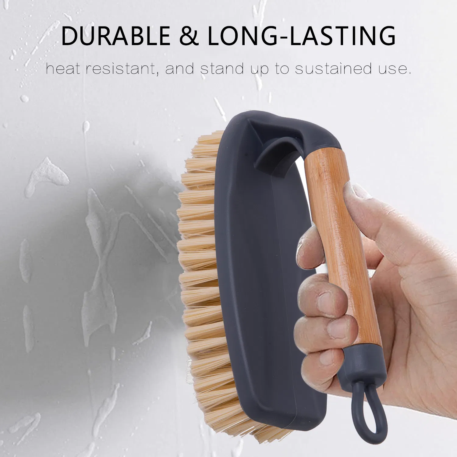 Heavy Duty Ergonomic Bamboo Handle Scrub Cleaning Brush
