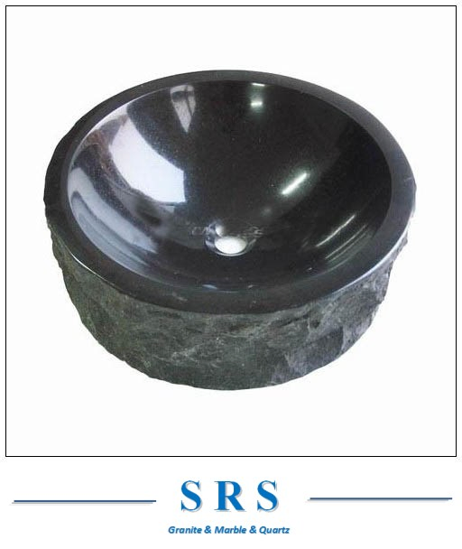 Natural Stone Black Marble Round Shape Polished Bathroom Washbasin