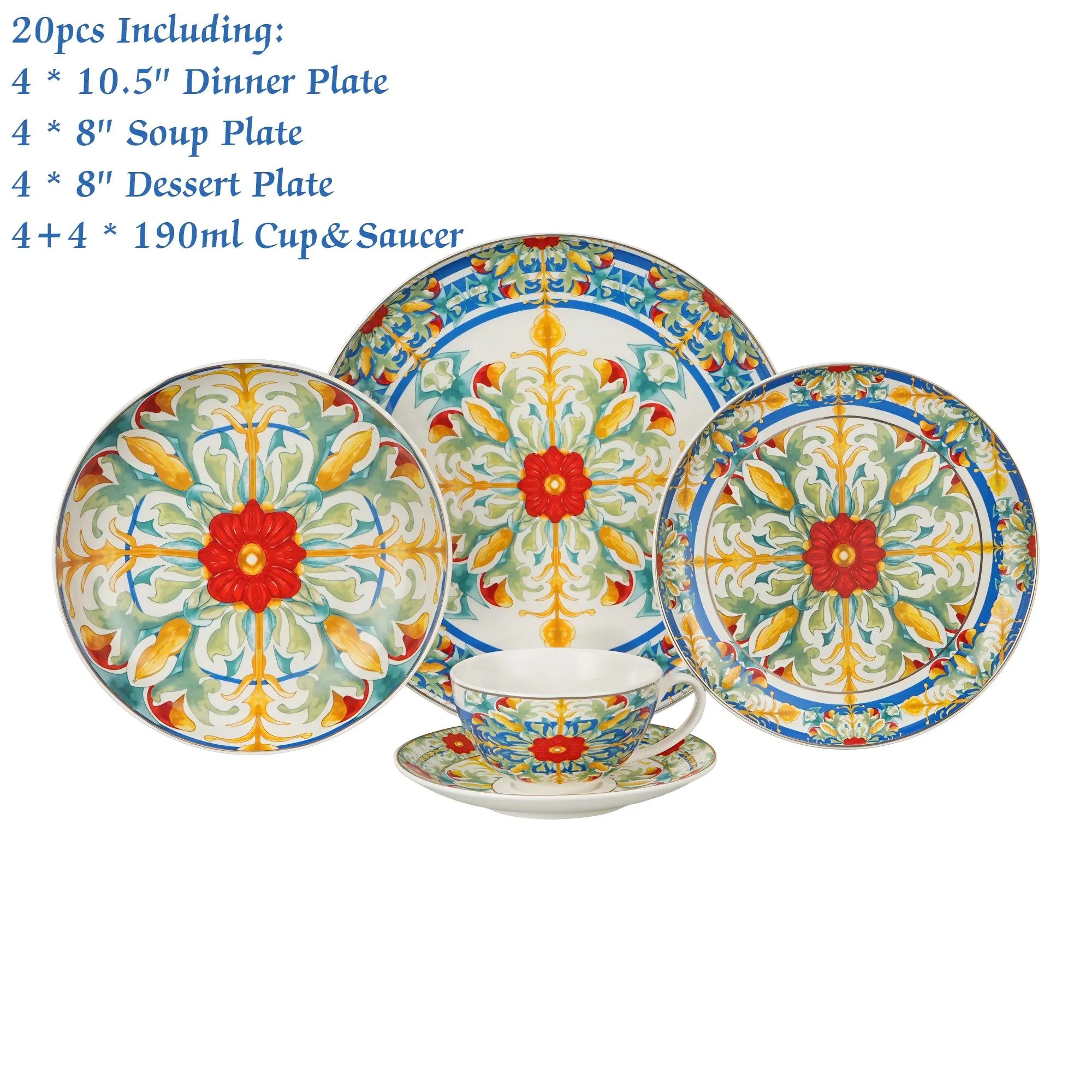 20-Piece Gold Rim New China Porcelain Kitchenware Plates Ceramic Dinner Set