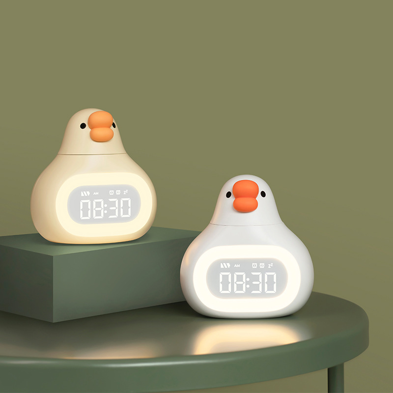 Cute Cartoon Goose Shape Night Light Rechargeable Smart Alarm Clock