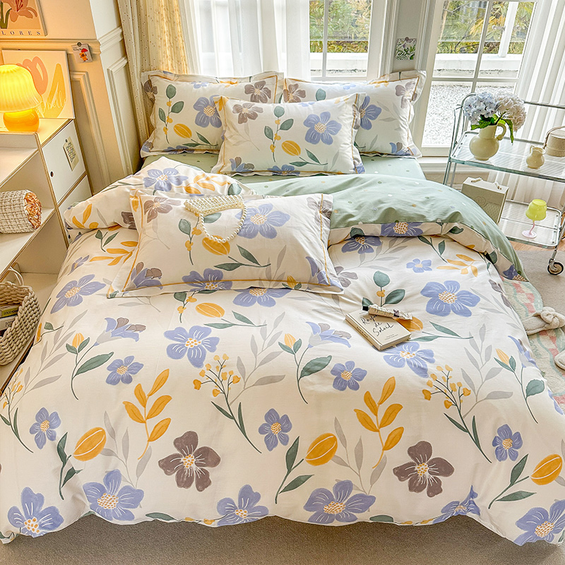 2023 New Comfortable French Washed Cotton Linen Four-Piece Set Bed Sheet Quilt Cover Pillow Cover Bedding Set