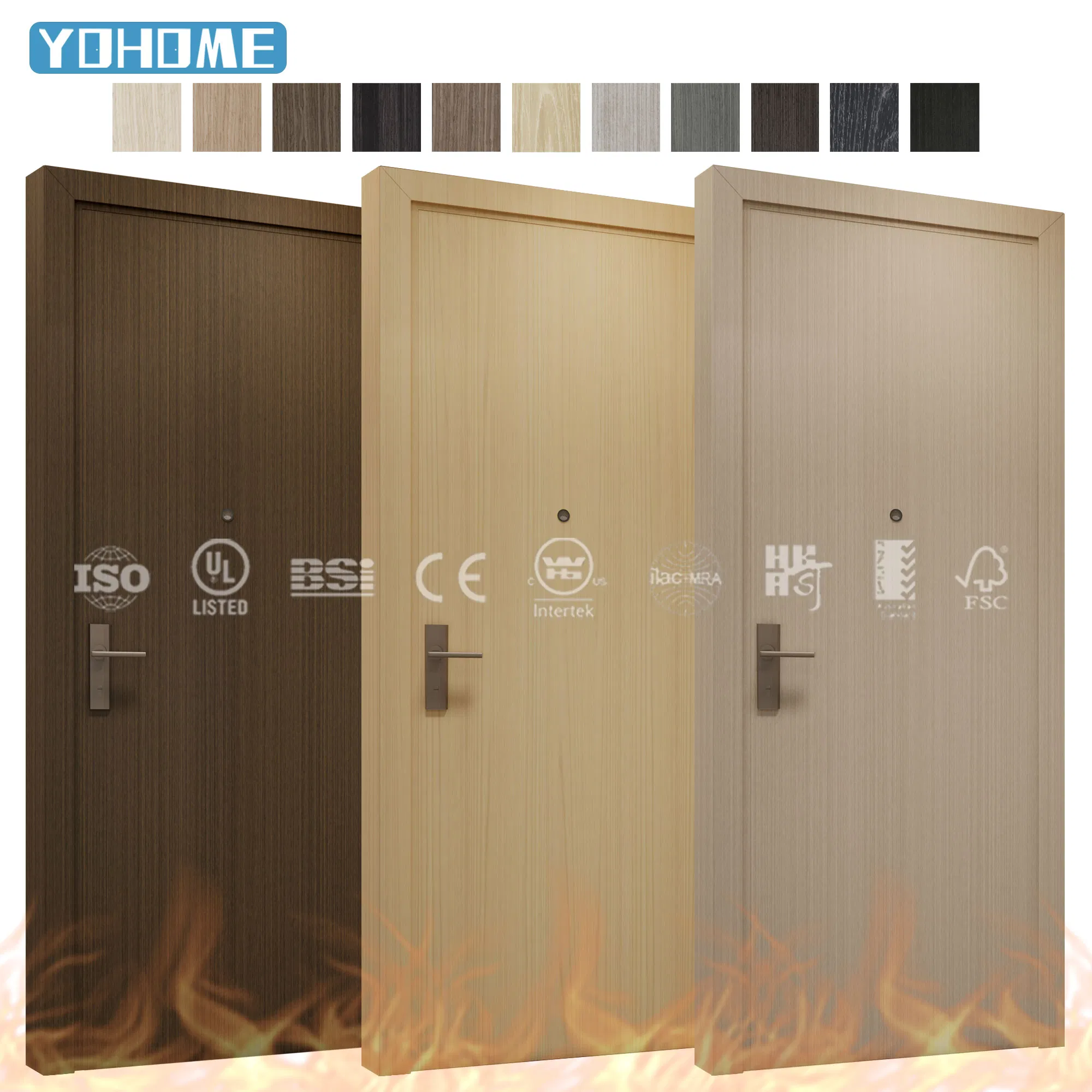 Europe Modern Simple Hotel Internal Prehung 30 60 Min Fire Rated Soundproof Wooden Apartment Room Wood Fire Door