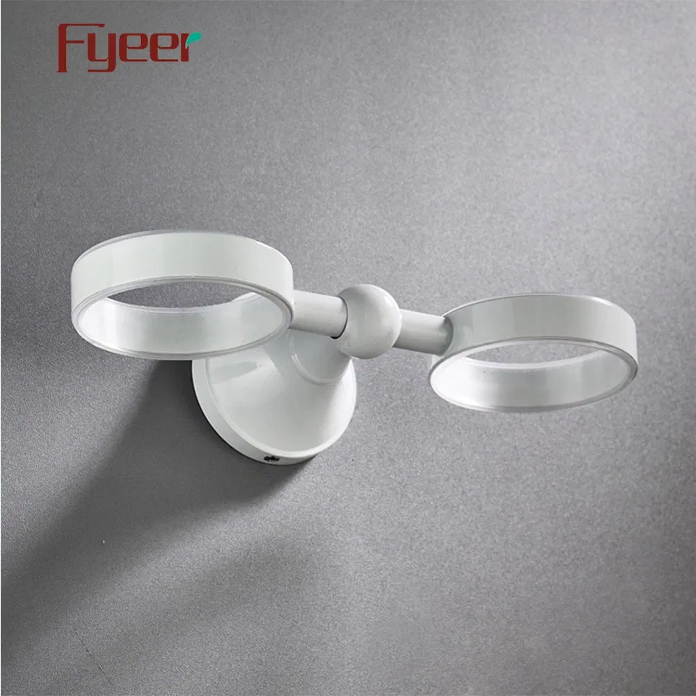 Fyeer Matte White Solid Brass Double Tooth Brush Cup Holder