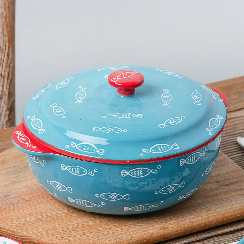 Ceramic Tableware Japanese Style with Double Ears Soup Noodle Bowl