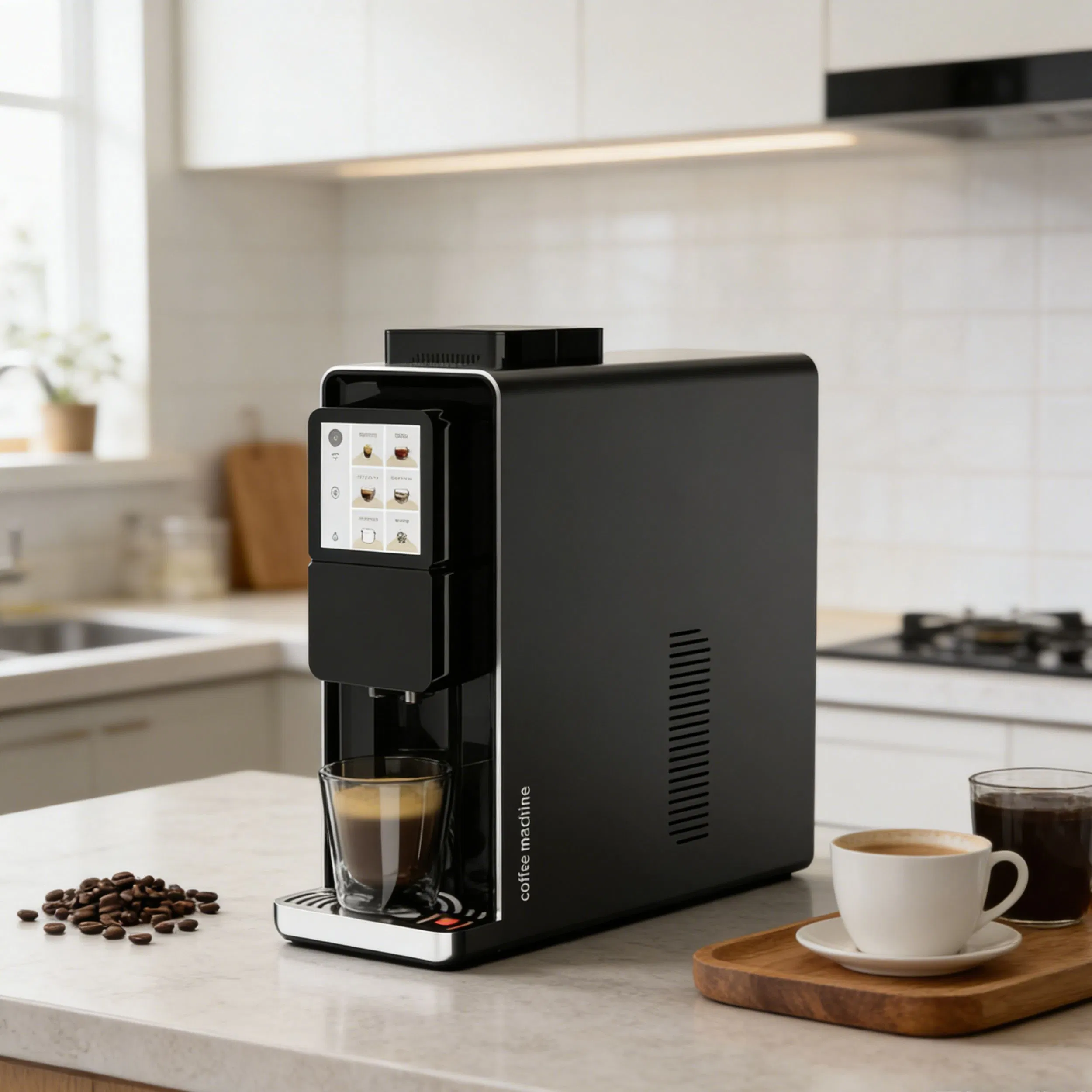 Longbank New Mold Factory Cheap Price 1L Water Tank Brushless Torque Motor Drive Fully Automatic Coffee Machine with Color Film