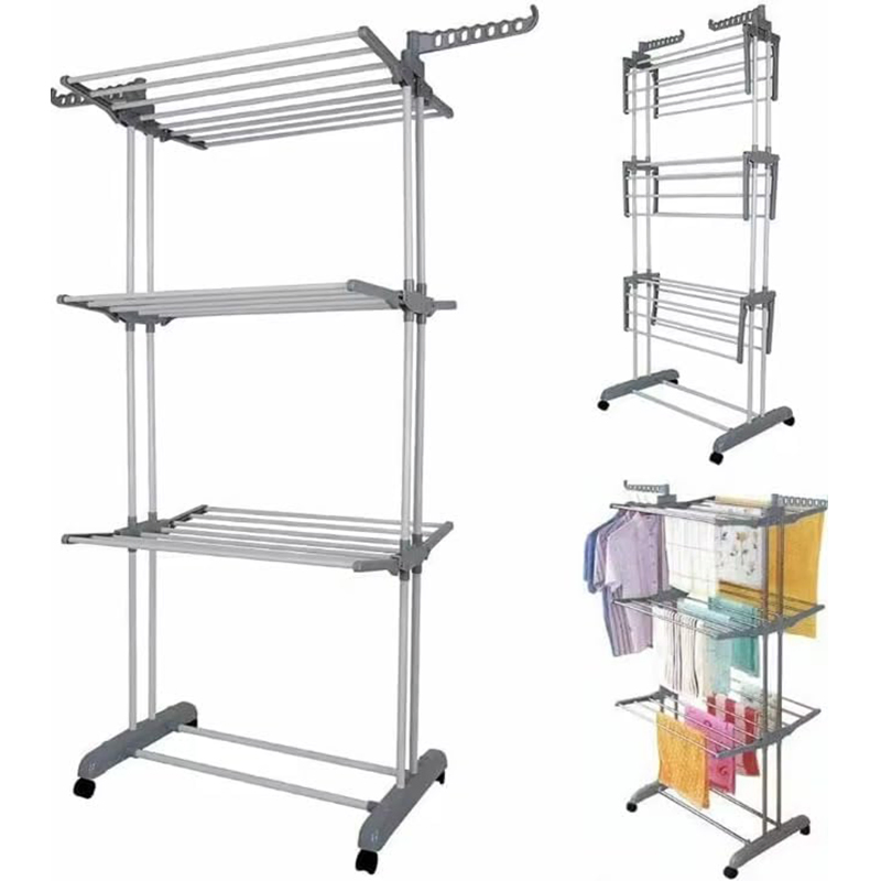 24 Drying Poles Oversized 4 Tier Movable Foldable Garment Laundry Towel Clothing Drying Rack with Castors