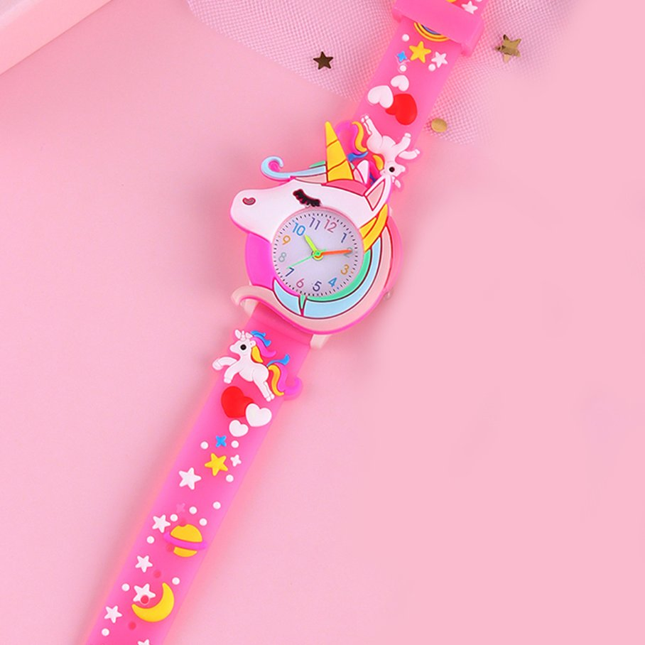 Cartoon Unicorn Watch Pink Dark Pink Blue Cute