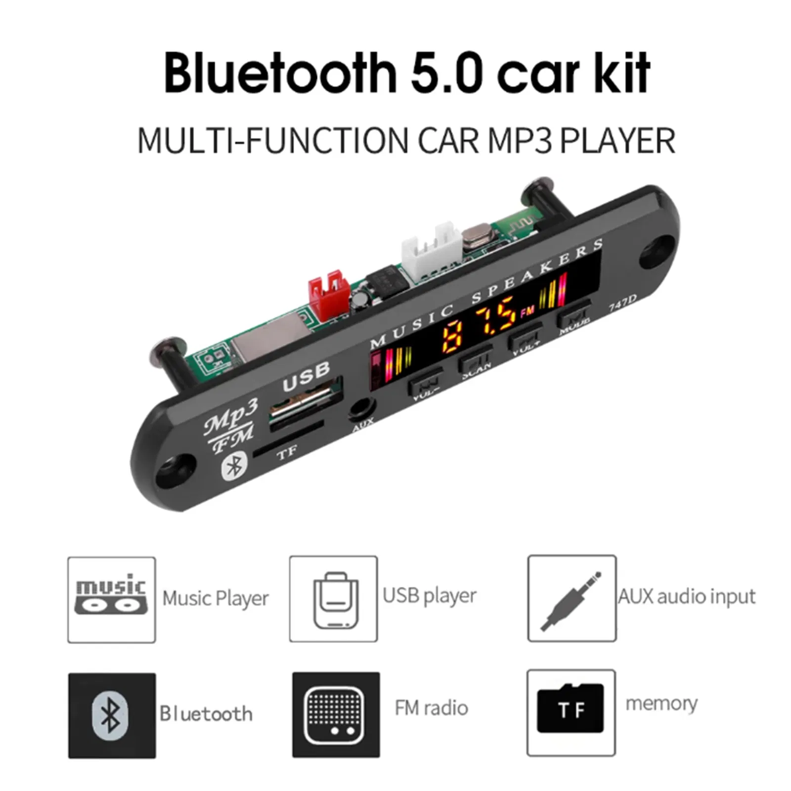 Wireless Bluetooth 5.0 5V/12V MP3 Board Car Audio USB TF FM Radio Module MP3 Player with Remote Control