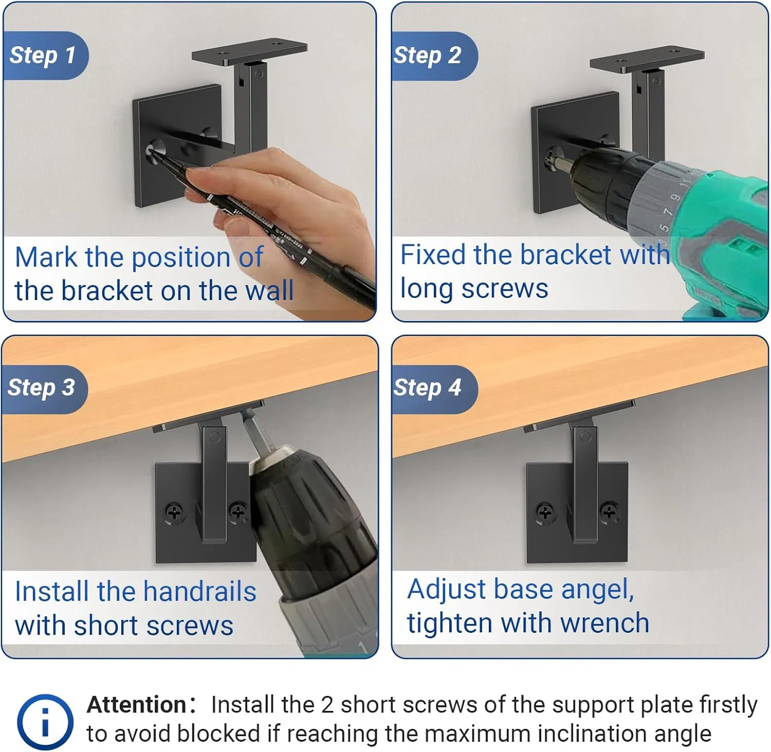 Heavy-Duty Metal Adjustable Square Wall Shelf Handrail Brackets Kit