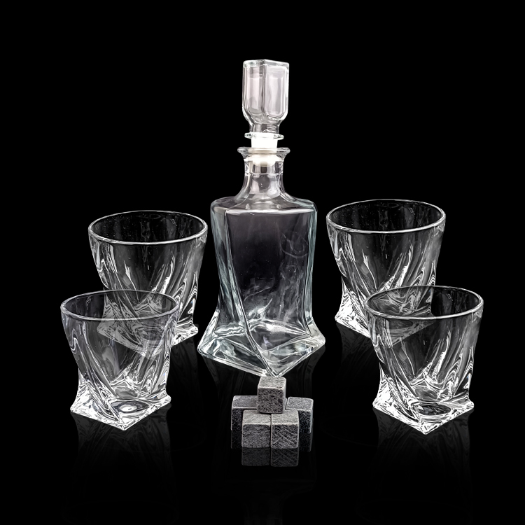 Lead Free Crystal Twisted Whiskey Decanter and Glasses Set