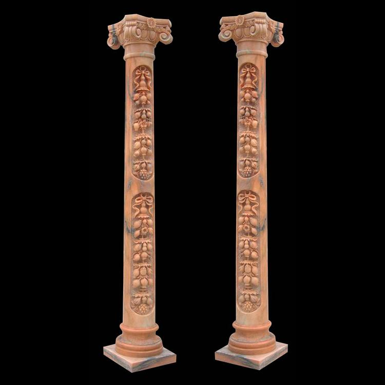 Square White Marble Pillar with Relief of Woman and Child