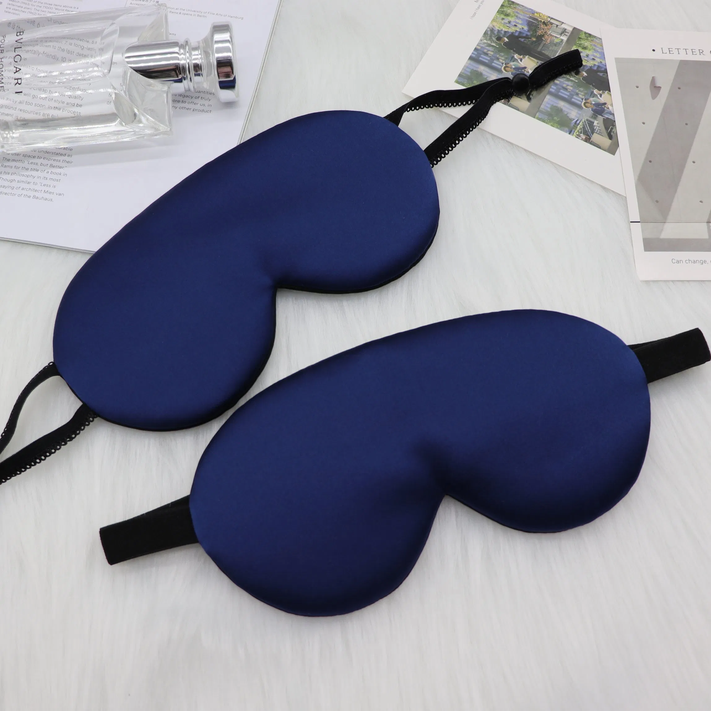 Navy Blue Double-Sided Silk Eye Mask Hanging Ear/Head Wear Thick 100% Mulberry Silk Sleep Mask