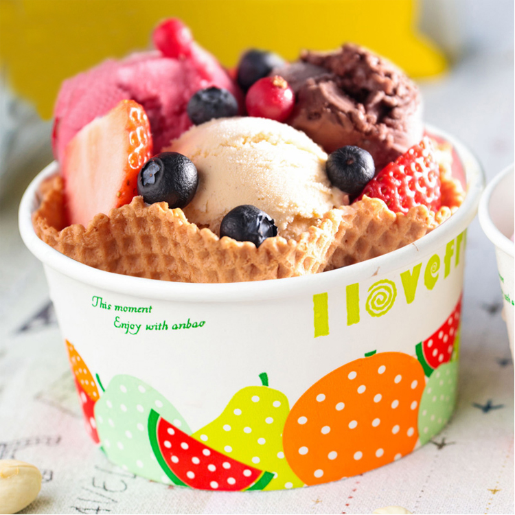 Custom Printed Highquality Eco-Friendly Disposable PP/PLA Lids Icecream Wholesale Paper Cup